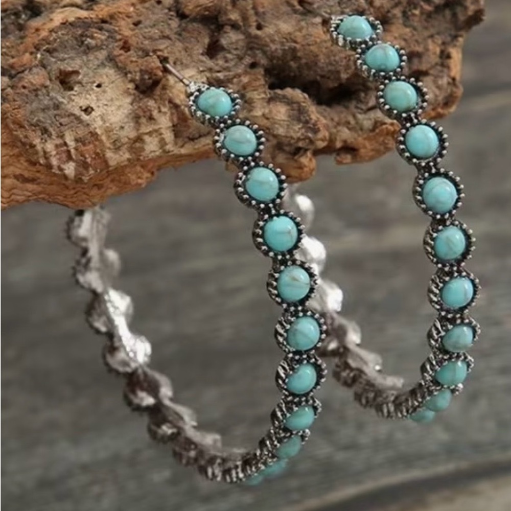Turquoise Beaded Hoop Earrings - Unbranded Silver-Tone Women’s Jewelry
